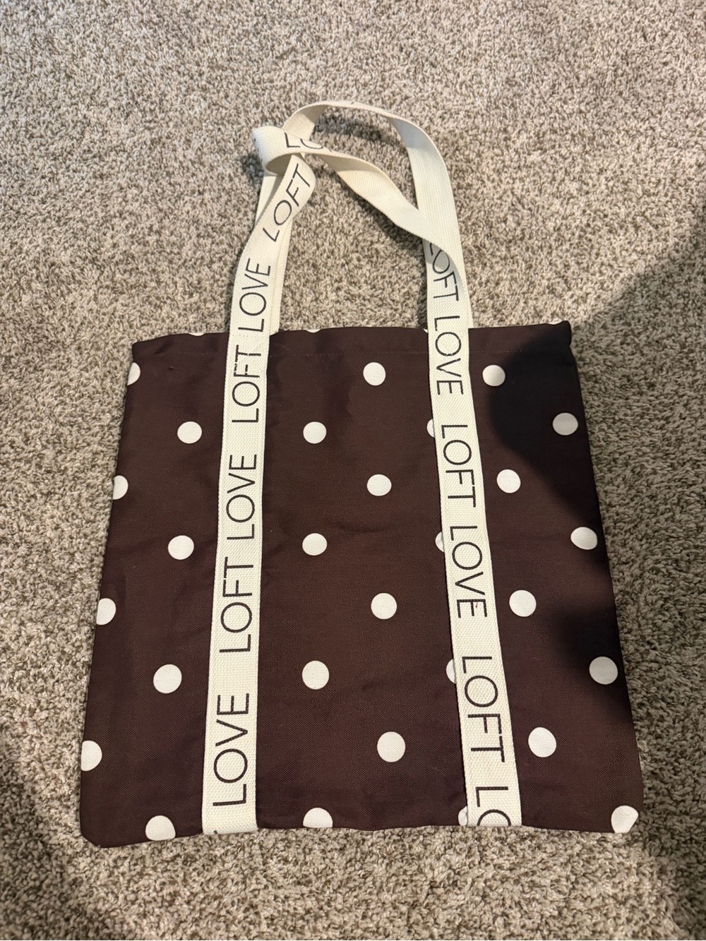 LOFT Brown Polka Dot Tote Bag with 'LOVE' Strap